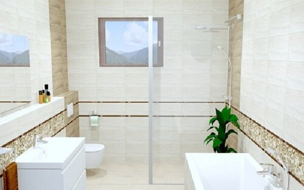 Jemná krémová kúpeľňa s kvetinovými vzormi | Pekná kúpeľňa