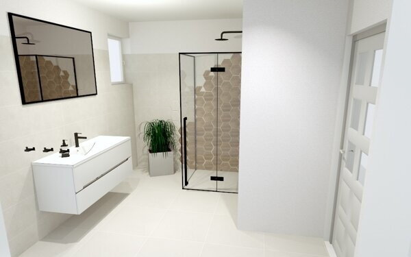 Biela kúpeľňa s modernými hexagonmi | Pekná kúpeľňa