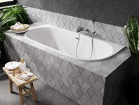 Besco VICA SLIM+ 170 VAŇA ASYMETRICKÁ 170x80 s prepadom, biela sanitárny akrylát, klik-klak čierny WAVS-170-C+