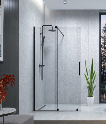 Aquatek OASIS BLACK K2 140 SPRCHOVÉ DVERE, čierna matná sklo číre
