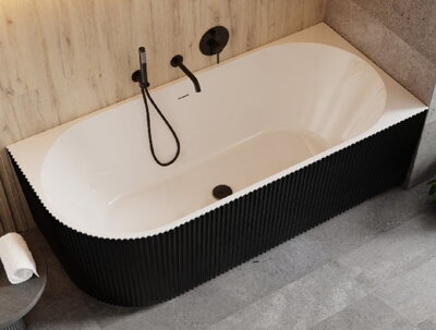 Besco DENAYA B&W 150 VAŇA VOĽNE STOJACA 150x75 pravá, čierno-biela sanitárny akrylát, klik-klak čierny WASB-150DPB