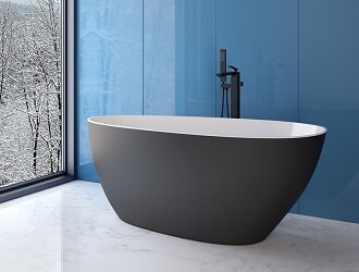 Besco GOYA MATT B&W 160 VAŇA VOĽNE STOJACA 160x70,6, čierna-biela z liateho mramoru, klik-klak biely - čistenie zhora WMMC-160GKW