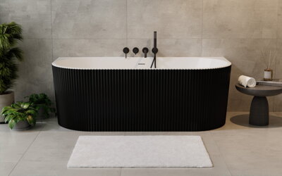 Besco LEYA B&W 150 VAŇA VOĽNE STOJACA 150x75, čierno-biela sanitárny akrylát, klik-klak čierny WASB-150LCZ