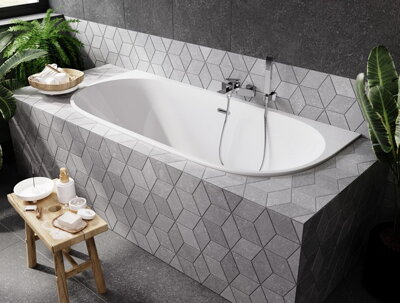 Besco VICA SLIM+ 150 VAŇA ASYMETRICKÁ 150x80 s prepadom, biela sanitárny akrylát, klik-klak zlatý WAVS-150-Z+