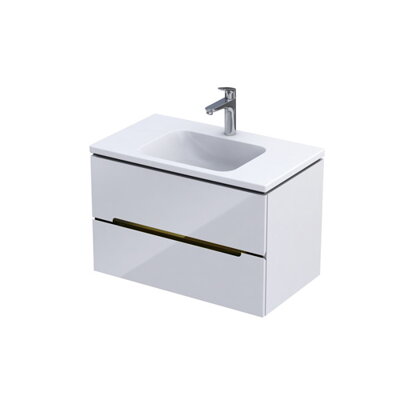 Oristo SILVER UNI SKRINKA POD UMÝVADLO 80 cm, biela lesklá, lišta zlatá OR33-SD2S-80-1-V5