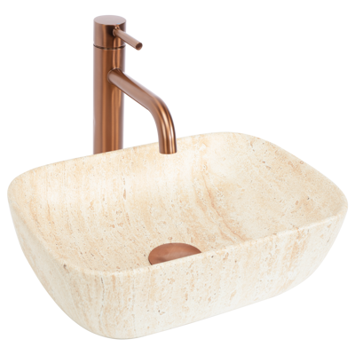 Rea BELINDA MINI TRAVERTINE MATT UMÝVADLO NA DOSKU 36cm, imitácia kameňa keramické REA-U4700