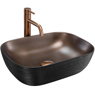 Rea BELINDA COPPER BRUSH UMÝVADLO NA DOSKU 46,5cm, čierno-medené keramické REA-U6384