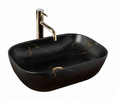 Rea BELINDA BLACK MARBLE MATT UMÝVADLO NA DOSKU 46,5cm, imitácia kameňa keramické REA-U8908