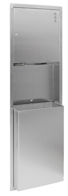 Zásobník na papierové uteráky, dávkovač mydla 1100 ml a kôš 45l, 438x1371x108, nerez mat