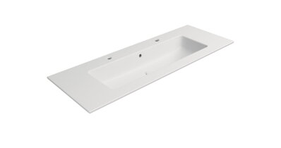 PURA keramické umývadlo Slim 122x46cm, 2 otvory, biela mat