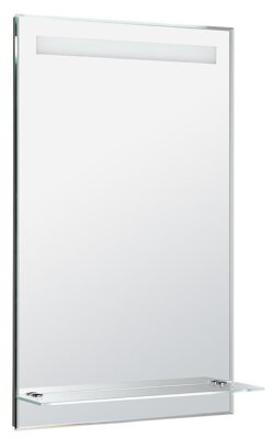 LED podsvietené zrkadlo 50x80cm, sklenená polica, gombíkový vypínač
