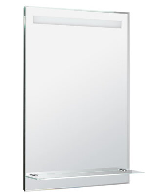 LED podsvietené zrkadlo 60x80cm, sklenená polica, gombíkový vypínač