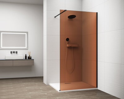 ESCA BLACK MATT jednodielna sprchová zástena na inštaláciu k stene, sklo Marron, 1400 mm