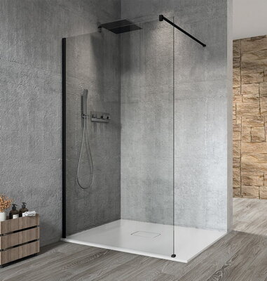 VARIO BLACK jednodielna sprchová zástena na inštaláciu k stene, číre sklo, 1100 mm
