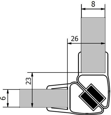 Sada dvoch magnetických tesnení dĺžka 2000mm na 6mm a 8mm sklo, roh
