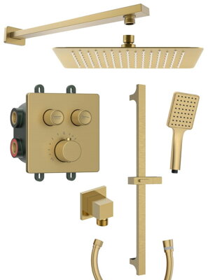 SMART SELECT sprchový set s termostatickou batériou, 2 výstupy, posuvný držiak sprchy, zlato mat
