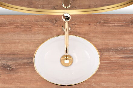 Rea SOFIA MINI WHITE/GOLD UMÝVADLO NA DOSKU, 34 cm, lesklé keramické REA-U6334