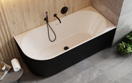 Besco DENAYA B&W 150 VAŇA VOĽNE STOJACA 150x75 pravá, čierno-biela sanitárny akrylát, klik-klak čierny WASB-150DPB
