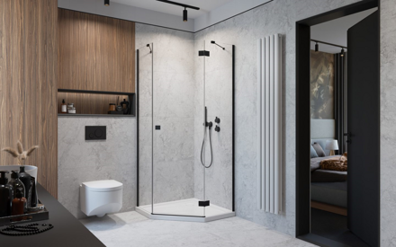 Cersanit JOTA PÄŤUHOLNÍKOVÝ SPRCHOVÝ KÚT 90x90x195, pravý, čierny profil, sklo číre S160-015