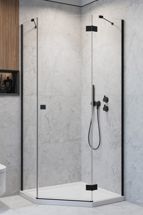 Cersanit JOTA PÄŤUHOLNÍKOVÝ SPRCHOVÝ KÚT 90x90x195, pravý, čierny profil, sklo číre S160-015