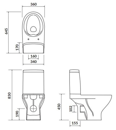 Cersanit MODUO WC MISA STOJACA, Clean On + sedátko duroplast, zadný odpad 3/5 l, biele keramické K116-029