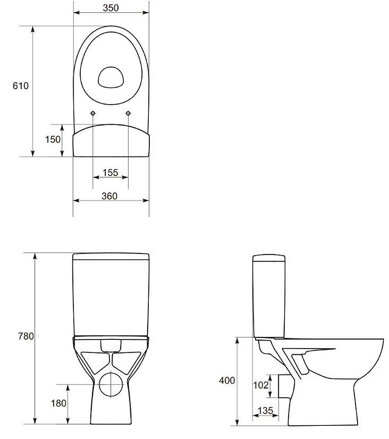 Cersanit PARVA WC MISA STOAJACA, vodorovný odpad, bočný prívod vody 3/6 l + sedátko duroplast, biele keramické K27-002