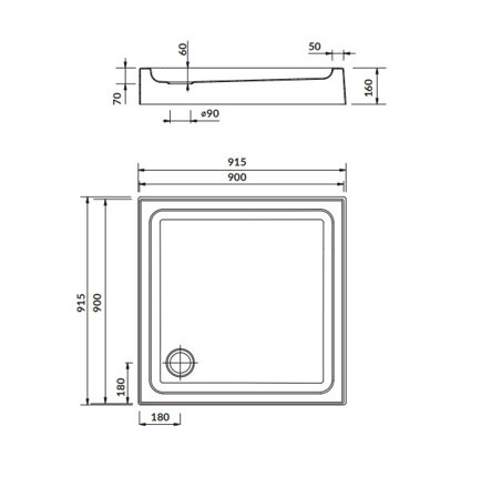Cersanit TAKO ŠTVORCOVÁ SPRCHOVÁ VANIČKA 90x90 akrylát s integr.panelom, biela S204-012