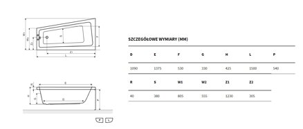Excellent AVA SIDE VAŇA ROHOVÁ ASYMETRICKÁ 150x80,5 pravá, biela akrylátová WAEX.AVP15WH