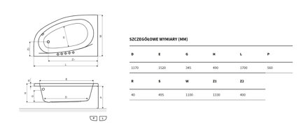 Excellent KAMELEON VAŇA ROHOVÁ 170x110 ľavá, biela akrylátová WAEX.KML17WH
