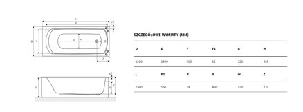 Excellent LAMIA SLIM VAŇA OBDĹŽNIKOVÁ, 170x75, biela akrylátová WAEX.LAM17WHS