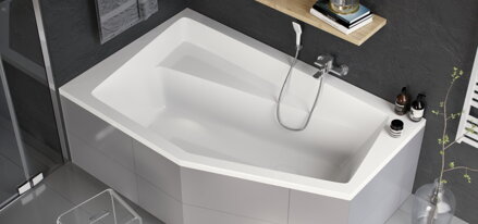 Excellent VESPER VAŇA ROHOVÁ ASYMETRICKÁ 160x100 ľavá, biela akrylátová WAEX.VEL16WH