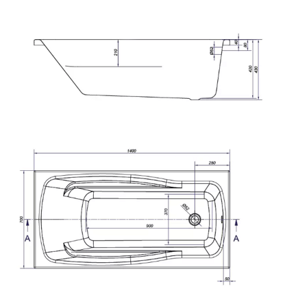 Cersanit LANA 140x70 VAŇA OBDĹŽNIKOVÁ ASYMETRICKÁ + nožičky, biela S301-160