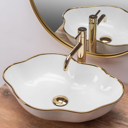 Rea PEARL GOLD EDGE UMÝVADLO NA DOSKU, 51,5 cm, bielo-zlaté keramické REA-U0696