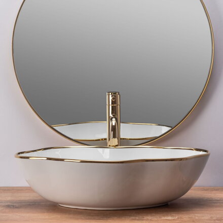 Rea PEARL GOLD EDGE UMÝVADLO NA DOSKU, 51,5 cm, bielo-zlaté keramické REA-U0696
