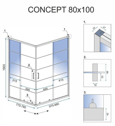 Rea CONCEPT OBDĹŽNIKOVÝ SPRCHOVÝ KÚT 80x100, čierny, REA-K6389