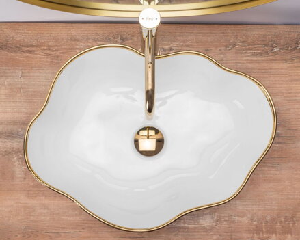 Rea PEARL GOLD EDGE UMÝVADLO NA DOSKU, 51,5 cm, bielo-zlaté keramické REA-U0696