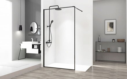 Rea BLER PEVNÁ SPRCHOVÁ STENA 70x195, čierna, sklo číre REA-K7636