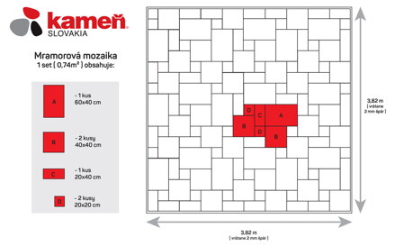 Kameň Slovakia MRAMOR ANTIK AM88 MOZAIKA hr.1,2 cm obklad / dlažba