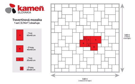 Kameň Slovakia TRAVERTÍN ANTIK ATR56 MOZAIKA hr.3 cm obklad / dlažba