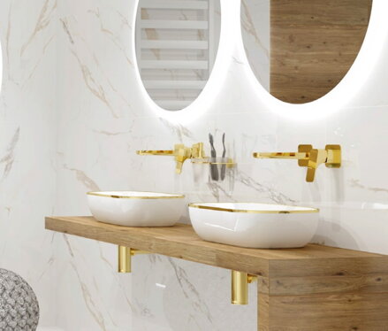 LaVita COSTA GOLD LINE UMÝVADLO NA DOSKU 46 cm, biele/zlaté keramické