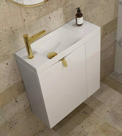 Oristo SIENA SKRINKA S UMÝVADLOM 55 cm, ľavá, biela lesklá OR45-ZD2D-55-1-L