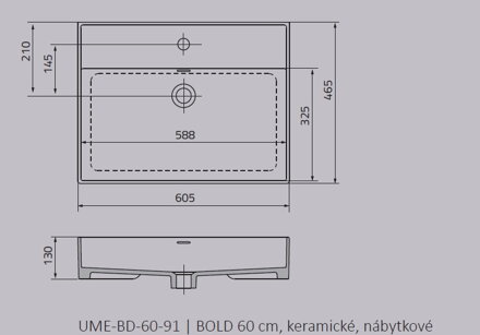 Oristo BOLD UMÝVADLO NÁBYTKOVÉ 60 cm, keramické