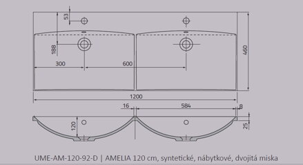 Oristo AMELIA UMÝVADLO NÁBYTKOVÉ 120 cm, liaty mramor 2-diel.