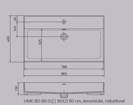 Oristo BOLD UMÝVADLO NÁBYTKOVÉ 80 cm, keramické