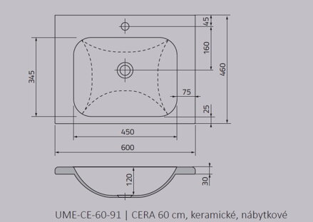 Oristo CERA UMÝVADLO NÁBYTKOVÉ 60 cm, keramické