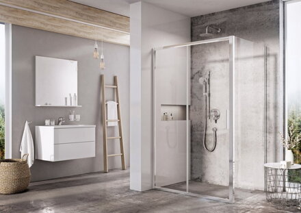 Ravak SPRCHOVÁ PEVNÁ STENA BLSPS-90 black + transparent ku sprchovým dverám X9BM70300Z1