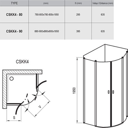 Ravak SPRCHOVÝ KÚT CSKK4-80 satin + transparent 3Q140U00Z1