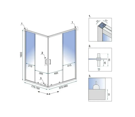 Rea CITY BLACK OBDĹŽNIKOVÝ SPRCHOVÝ KÚT 80x100, čierny, sklo číre REA-K6449