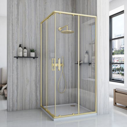 Rea CITY GOLD BRUSH ŠTVORCOVÝ SPRCHOVÝ KÚT 80x80, zlatý, sklo číre REA-K6444