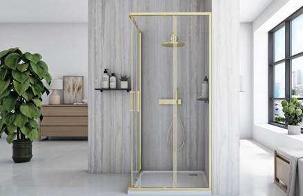 Rea CITY GOLD BRUSH ŠTVORCOVÝ SPRCHOVÝ KÚT 80x80, zlatý, sklo číre REA-K6444